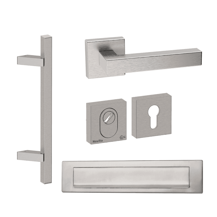 voordeurset vierkant met Toronto schuin & briefplaat inox